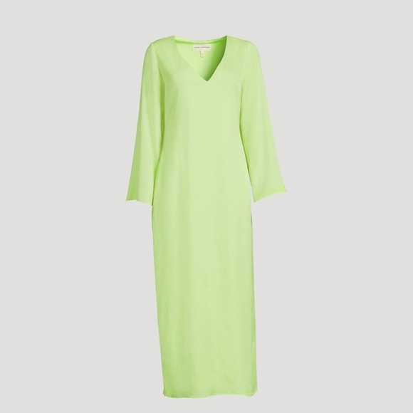 Mara Hoffman Naliyah neon green lime V neck midi dress 16 - Picture 1 of 6